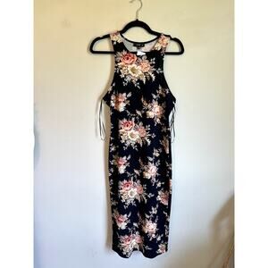 love J midi Black Floral Midi Body Con Dress Fitted Stretch Size 1X
